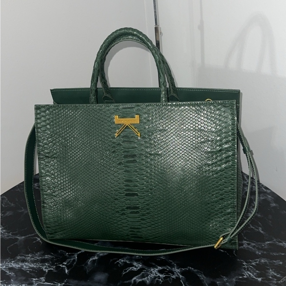 KLASSICKLOTH BOUID 34 Laptop Bag Dark Green Leather Removable Clutch AUTHENTIC - Picture 9 of 11
